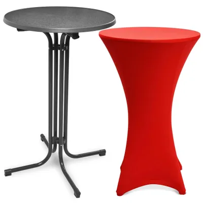 Image de Table haute d'extérieur Beautissu Bellini, pliable, Ø 80 cm, grise, avec housse