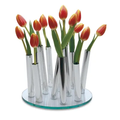 Produktbild von Design Blumenvase aus Aluminium und Glas, moderne Einzelblumen-Vase