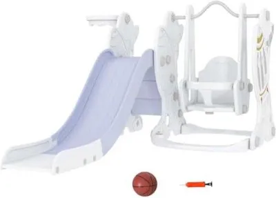 Image de Toboggan pour enfants - Toboggan d'extérieur - 150 x 185 x 92 cm - Gris - Avec balançoire
