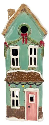 Produktbild von Clayre & Eef Teelichthalter Haus Grün Keramik