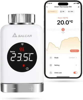 Produktbild von SALCAR Heizkörperthermostat TRV801W Thermostat Heizung Smart LCD WiFi Thermostat kompatibel mit Amazon Alexa & Google Home Heizungsthermostat Tuya Smartes Heizkörper, kein Gateway Erforderlich