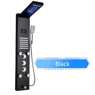 Produktbild von Duschpaneel, Regen- und Wasserfallfunktionen, LED-Temperaturanzeige, Schwarz 8004