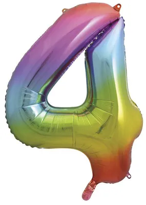 Produktbild von Folienballon Zahl 4 Regenbogenfarben 86cm