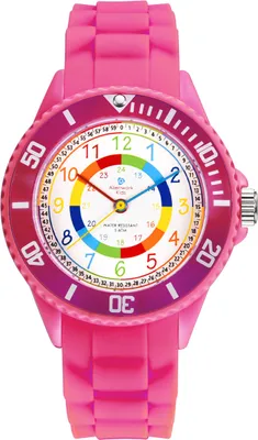 Produktbild von Alienwork Kids Lernuhr Kinderuhr Mädchen Uhrzeit lernen Rosa Silikon-Armband Mehrfarbig Kinder-Uhr Wasserdicht 5 ATM Zeit Lernen