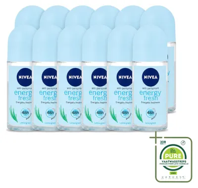 Obrázok produktu pre 12 kusov NIVEA Energy Fresh deodorant v roll-on forme pre ženy - 50 ml - veľké balenie - 12 kusov