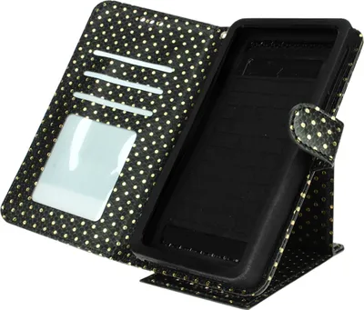 Produktbild von Avizar, Universal Bookcover für Smartphones Größe XL Standfunktion + Spiegel, Schwarz
