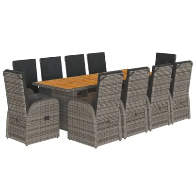 Obrázok produktu pre vidaXL 11-dielna záhradná jedálenská súprava s vankúšmi Grey Poly Rattan