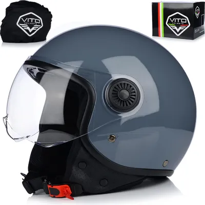 Produktbild von Jet Helm Mopedhelm | VITO LORETO | Herren und Damen | Jethelm mit Visier | ECE 22.06  | Motorradhelm | M (57-58cm)