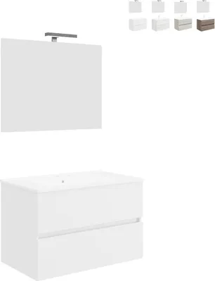 Immagine prodotto di Mobile bagno moderno a specchio a parete 80 cm lavabo 2 cassetti Easy 80 - Bianco lucido