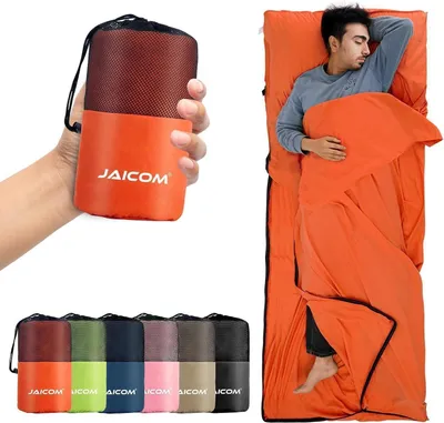 Produktbild von JAICOM Hüttenschlafsack Ultraleichter Seideschlafsack für Reise 2in1 Schlafsack Mikrofaser Orange