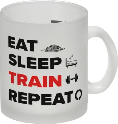 Produktbild von Eat Sleep Train Repeat Fitness Glas Tasse