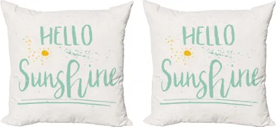 Obrázok produktu pre ABAKUHAUS sada obliečok na vankúšik Hello Sunhine (2 kusy), nápis s motívom slnka Kalli Arrangement, 40 x 40 cm, svetlomodrá farba vaječnej škrupiny