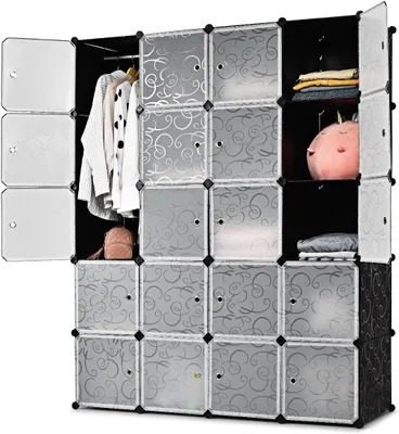 Produktbild von Steckregal Regalsystem mit 20 Würfeln, Kleiderschrank Aufbewahrungsschrank modularer Organizer aus Kunststoff, Würfelregal stapelbar mit Kippsicherung, 145x47x180 cm
