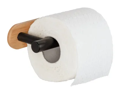 Produktbild von WENKO Turbo-Loc® Toilettenpapierhalter Orea Bamboo, Befestigung ohne bohren, Schwarz, Edelstahl rostfrei, Bambus