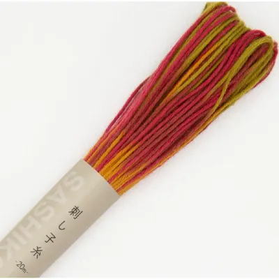 Produktbild von Olympus Sashiko-Garn, Baumwolle, Knäuel, Farbe 93, mehrfarbig rot-orange, ca. 20 Meter, hergestellt in Japan