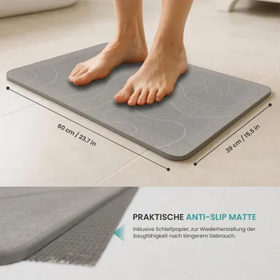 Produktbild von ARTUNIVERSE Badematte Kieselgurmatte hellgrau 39 x 60 cm