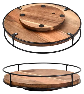 Produktbild von Großer, drehbarer Schrankorganizer, runder Gewürzhalter aus Holz (25 cm Durchmesser), um 360° drehbarer Gewürzhalter mit rutschfester Oberfläche, Küchenorganizer für Gewürze im Kühlschrank, Badezimmer oder auf der Kommode.