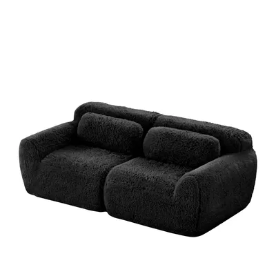 Produktbild von AIORBER Modulares 2-Sitzer Sofa mit Plüschstoff, rahmenloses Design, weich, mit Kissen, rutschfester Boden, für Wohnzimmer und Schlafzimmer, Schwarz