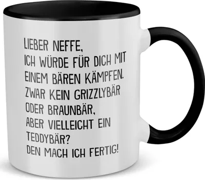 Produktbild von 22Feels Neffe Geschenk 18. Geburtstag Jungs Tasse Abitur Weihnachten Uni Abschluss Bachelor Master Meistertitel Firmung Haferl Männer Teenager (Weiss-Schwarz)