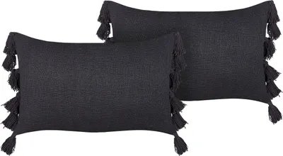 Produktbild von BELIANI Dekokissen 2er Set Dunkelgrau Baumwolle 35 x 55 cm Bezug mit Füllung Quasten Reißverschluss Einfarbig Boho Modern Wohnzimmer Schlafzimmer Deko