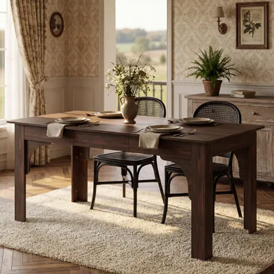 Produktbild von Esstisch, Schreibtisch 175x81x80cm mit 6 Schubladen, Walnuss-Optik, Stabiler MDF-Tisch für Wohnzimmer & Büro