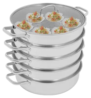 Productafbeelding van Stoomkoker Rvs 32 cm - Stapelbare 5-laags met Glazen Deksel