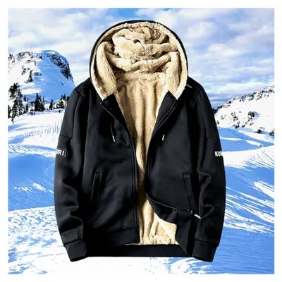 Produktbild von Fleecejacke für Herren mit Kapuze, gefüttert, einfarbig, Freizeitjacke für Herbst und Winter