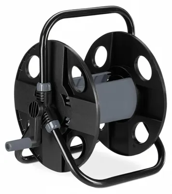 Image de Enrouleur Relaxdays, pour tuyau de 30 m de 1/2", acier, plastique, support de tuyau, dimensions : 38 x 42 x 31 cm, noir/gris