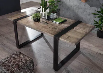 Produktbild von MASSIVMOEBEL24 Esstisch Mango 170x90x76 grau lackiert HEAVY INDUSTRY #103