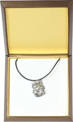 Produktbild von Boston Terrier - Hundehalsband in Geschenkbox, versilbertes Medaillon für Hundefans, markanter Anhänger der Marke Art-Dog