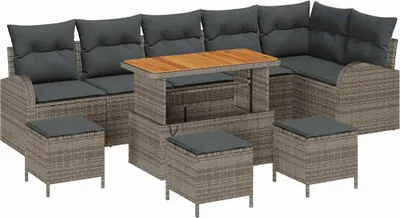 Image de vidaXL Ensemble de canapé de jardin avec coussins 10 pcs Gris Poly-Rotin