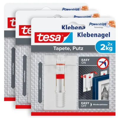 Produktbild von tesa Verstellbarer Klebenagel für Tapeten und Putz Weiß Inhalt: 6 St