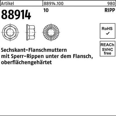 Produktbild von Reyher  6kt.-Flanschmuttern m. Sperr-R. M 12 (100 Stück)