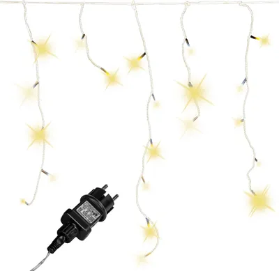 A string of icicle lights with a power adapter.