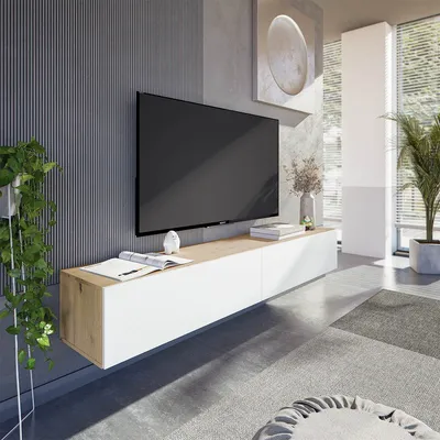 Produktbild von Wand-TV-Schrank KAWAY 180x35x28 cm Nodi Oak & Artik White, 2 Push-Klapptüren