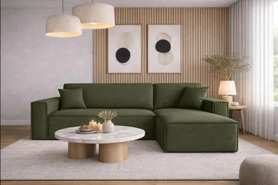 Produktbild von Kaiser Möbel Ecksofa mit schlaffunktion und bettkasten, Ecksofa L-Form, Eckcouch L-Form BEST stoff NEVE Rechts Olive
