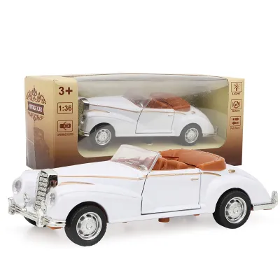 Imagen del producto de Miniaturas de simulación, modelos clásicos de aleación, roadster, coche de colección con efectos de sonido y luces (blanco)