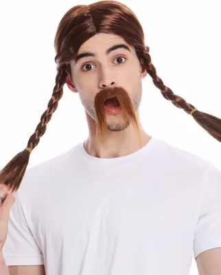Produktbild von WIG ME UP Perücke Bart Wikinger Gallier Zöpfe Braun 91099-ZA33
