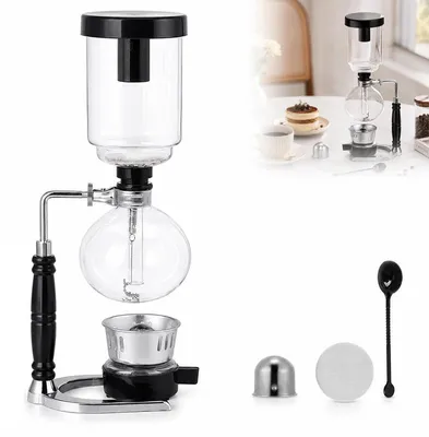 Produktbild von Siphon Kaffeemaschine 600ml, Borosilikatglas, Edelstahl Ständer – Vakuum Kaffeebereiter & Tisch Kaffeemaschine für 5 Tassen