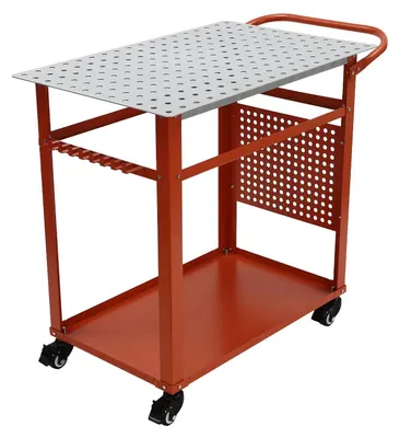 Image de Table de soudure - Banc de travail - Capacité de charge : 272 kg - Acier - Mobile sur roulettes - Double plateau - Revêtement résistant à la chaleur