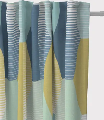 Produktbild von SCHÖNER LEBEN. Vorhang geom. Retro Sechseck blau grün weiß 245cm Aufhängung Smok-Schlaufenband