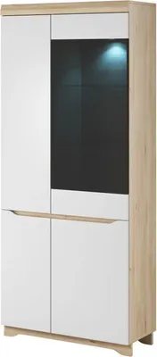 Produktbild von Vitrine Bizerte 04, Farbe: Buche / Weiß - 199 x 85 x 37 cm (H x B x T)
