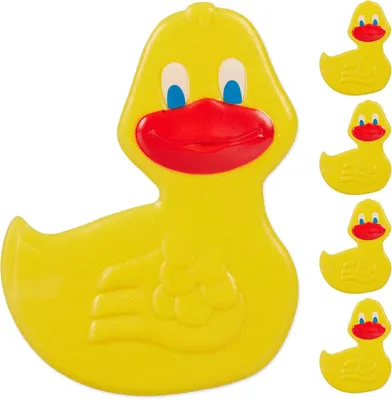Produktbild von Relaxdays Badewannen Sticker Kinder, 5er Set, Tier-Design Ente, mit Saugnäpfen, Wanne & Dusche, Anti Rutsch Pads, gelb