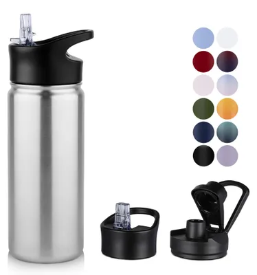 Produktbild von Omgoods - Trinkflasche 750 ml - Edelstahl - Doppelwandige Isolierung - Auslaufsicher - Mit Trinkhalm - BPA-frei - Geeignet für kohlensäurehaltige Getränke - Wasserflasche