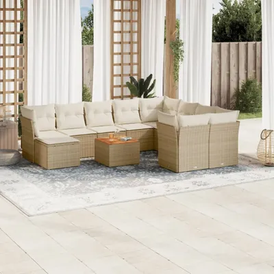 Image de Maison Exclusive - Ensemble de salon de jardin 11 pièces avec coussins, rotin synthétique beige