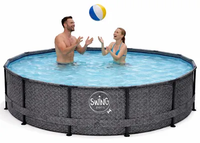 Produktbild von HAF - Swing Metal Frame Pool rund Grau Fischgräte (Ø 366 cm, 91 cm tief) - Gartenpool mit 8.300 Liter - Robust, UV-geschützt & korrosionsbeständig