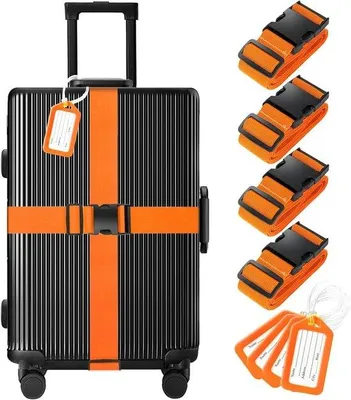 Produktbild von Set mit 8 Gepäckbändern – orange – inklusive Gepäckanhänger – ideale Reiseaccessoires