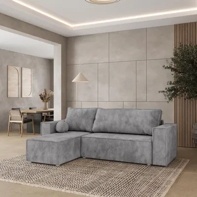 Produktbild von Masseno Ecksofa RAVELO P mit Schlaffunktion L-Form, Sofa mit Bettkasten, Wohnzimmersofa, Couch, Soffa, Bettsofa, Couchgarnitur- Hellgrau, POSO 55