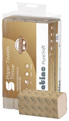 Produktbild von Satino Handtuchpapier PureSoft 277570 V-Falz 2lg 3.200 Bl./Pack.