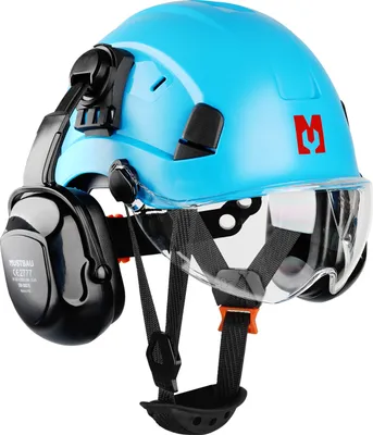 Immagine prodotto di Set di elmetti di sicurezza Mustbau, elmetto di sicurezza EN397 con protezione per le orecchie e il viso, fascia regolabile da 53 a 63 cm, materiale ABS resistente